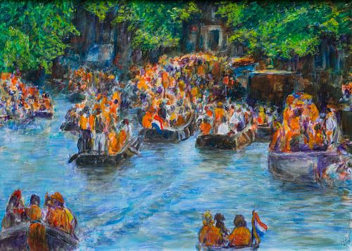 Kings party on the water of the Prinsengracht in Amsterdam