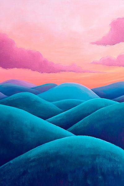 Glooiende heuvels onder een roze hemel van Poster Art Shop