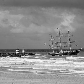 Dreimaster segelt aus dem Hafen von Scheveningen von Marian Sintemaartensdijk