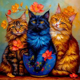 Three Maine Coon companions portrait by A.D. Digital ART