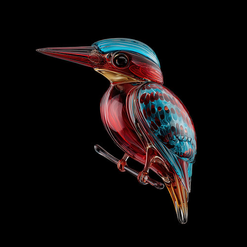 ijsvogel van glas blauw-rood