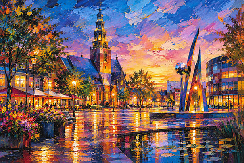 Assen am Abend – Modernes Gemälde der Hauptstadt der Provinz Drenthe