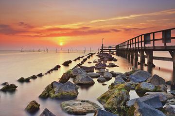 Harbour entrance Edam Volendam at sunrise by John Leeninga