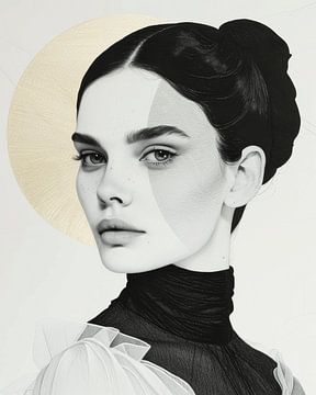 Contemporary art portrait in black and white and gold by Carla Van Iersel