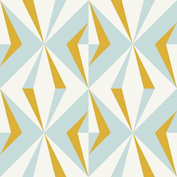Retro geometrie met driehoeken in Bauhaus-stijl in blauw, geel van Dina Dankers