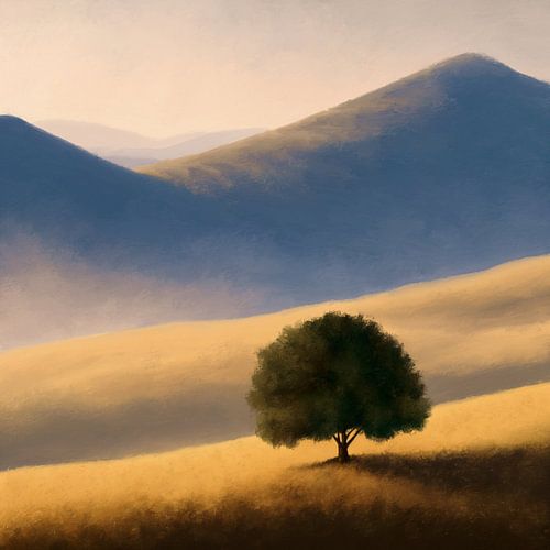 Tree and Hills in Evening Light by Frankie Soldado