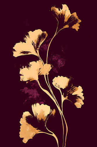 Ginkgo doré sur des nuances profondes d'aubergine