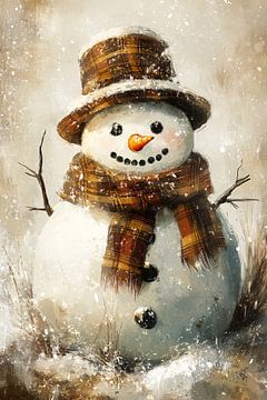 Cheerful snowman in oil painting style by Imperial Art House
