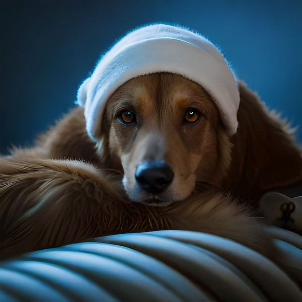Chien faisant la sieste sur le lit par Humphry Jacobs