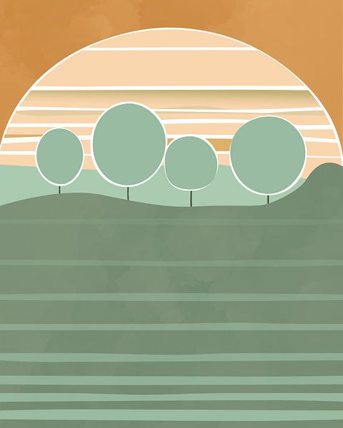 Bomen bij zonsopkomst in retro style 2 van Tanja Udelhofen