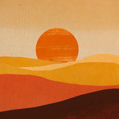 Minimal Art: Woestijnlandschap met ondergaande zon
