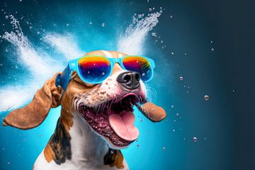 Beagle hond met zonnebril. van AVC Photo Studio