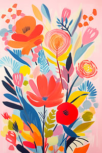 Vintage Blumen, Bunt Abstrakt Modern