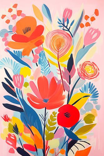 Vintage Bloemen, Kleurig Abstract Modern