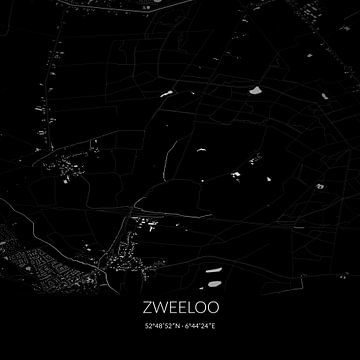 Zwart-witte landkaart van Zweeloo, Drenthe. van Rezona