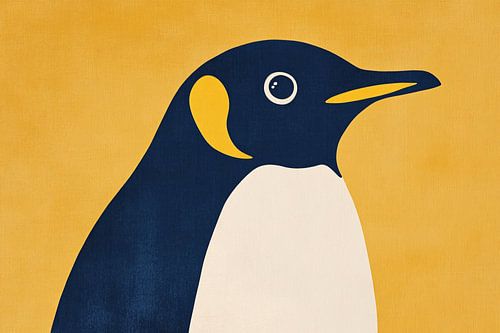 Speels pinguïn schilderij geel blauw