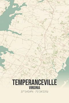 Vintage landkaart van Temperanceville (Virginia), USA. van MijnStadsPoster