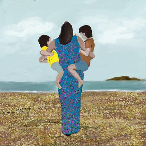 Moeder-en-zonen-strand