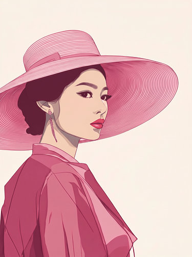 Modern elegant portret van vrouw met roze hoed