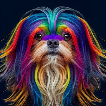 Kleiner Hund mit Regenbogen Farben im Haar von Animaflora PicsStock