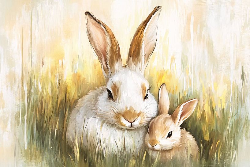 Moeder en jong konijn schilderij van Imperial Art House