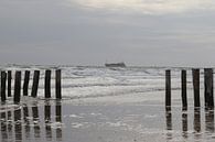 golfbrekers met schip op het strand westkapelle von Frans Versteden Miniaturansicht
