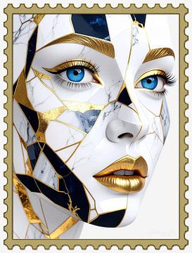 Portrait from fragments in gold and marble A