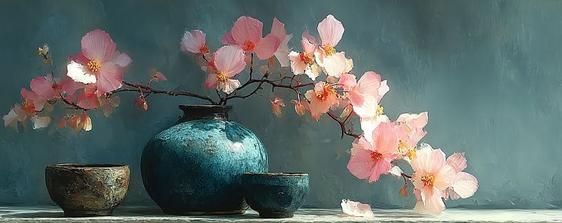 Blumenvase | Teal Vase Bloom von Wunderbare Kunst