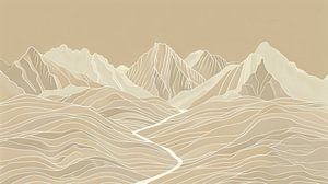 Moderne Innenkunst: Berglandschaft mit weißen Linien
