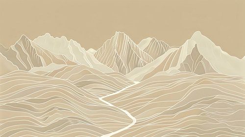 Moderne Interieurkunst: Berglandschap met Witte Lijnen