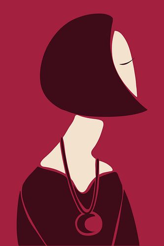 Scandinavische minimalistische muurkunst in levendige magenta kleuren, geïnspireerd op het Mid Century Modern-tijdperk