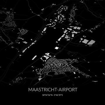 Zwart-witte landkaart van Maastricht-Airport, Limburg. van Rezona