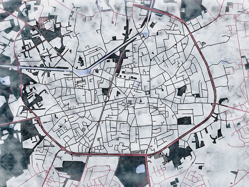 Map of Turnhout with the style 'White Winter' by Maporia
