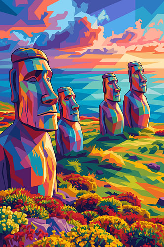 Moai Island WPAP Pop Art Illustration Metal Poster