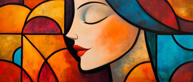 Farbenfrohe Frauenansicht im Glasstil von Poster Art Shop