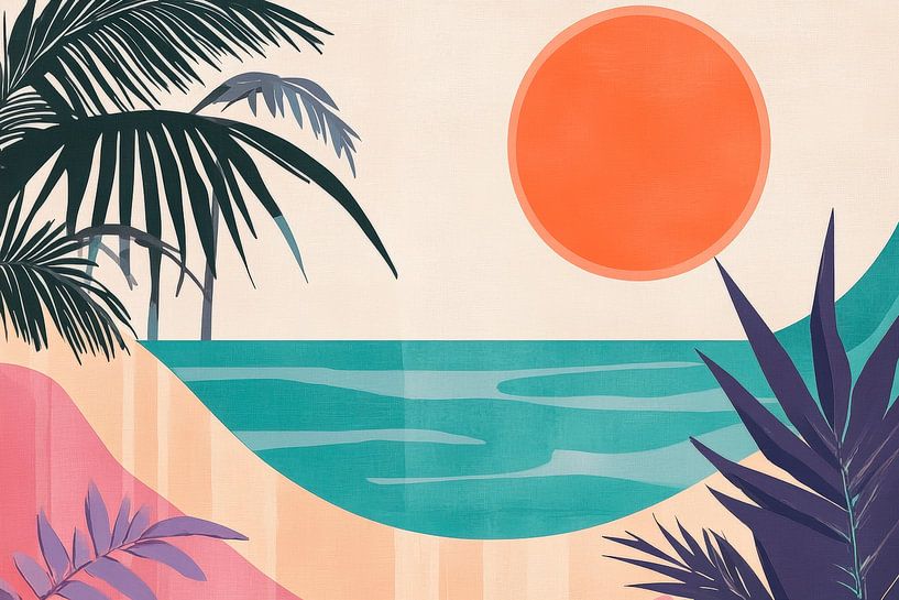 Sunny coastal view with palm trees by Poster Art Shop