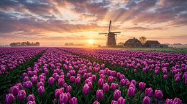 L'aube sur les champs de tulipes