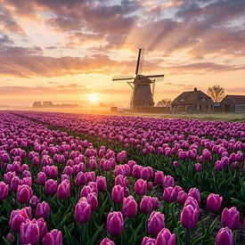 Morgendämmerung über den Tulpenfeldern von Retrotimes