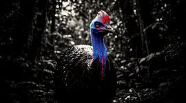 Majestueuze kasuarisfotografie – Levendig blauw portret: moderne natuurkunst