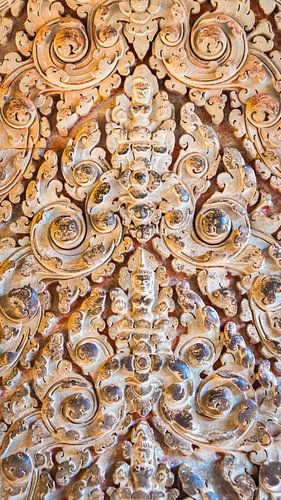 Detail van beeldhouwwerk in de tempel, Cambodja