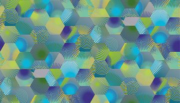 Hexagon abstract in yellow and blue by Artmotifs Eve
