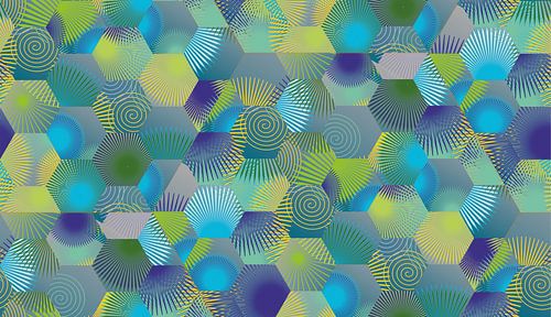 Hexagon abstract in geel en blauw