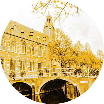 Nonnenbrug met Academiegebouw Leiden Nederland Goud van Hendrik-Jan Kornelis
