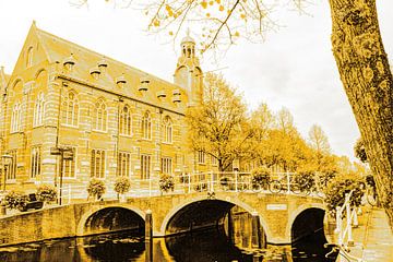 Nonnenbrug met Academiegebouw Leiden Nederland Goud van Hendrik-Jan Kornelis