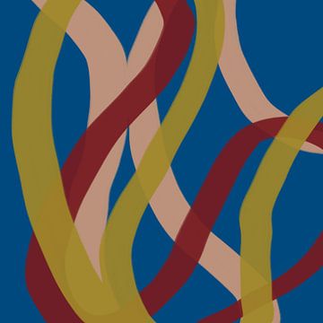 Kleurrijke en speelse moderne abstracte lijnen in blauw, roze, wit van Dina Dankers