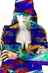 Vrouw met decolleté abstract meerkleurig van Art By Dominic