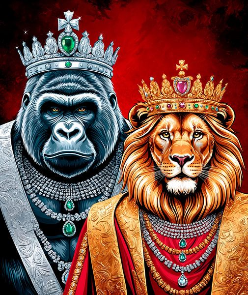 Two kings: Gorilla and lion by Liona Toussaint