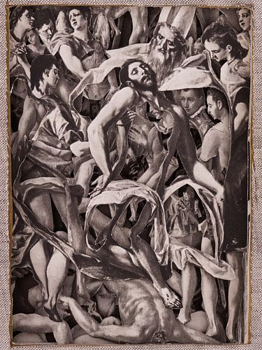 Collage in sepia - Jezus na kruisiging uit schilderijen van oude meester El Greco