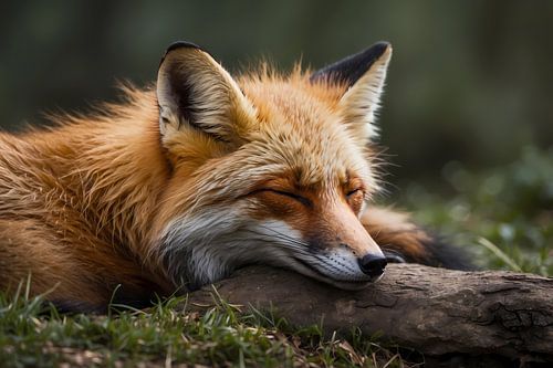 Renard endormi dans une pelouse verte