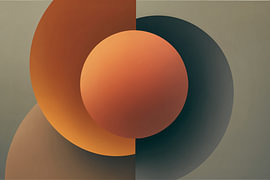 Geometrische Kugelkomposition – Abstrakte Formen in Terracotta, Ocker & Anthrazit
